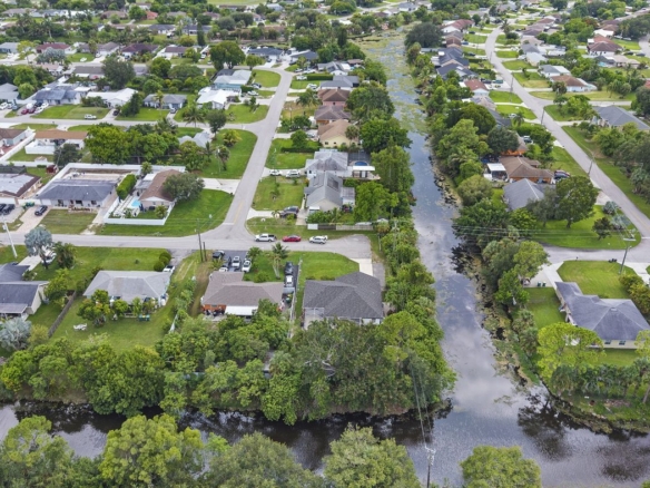 Aerial view of the Golden Gate City street and freshwater canal grid in Naples, Florida