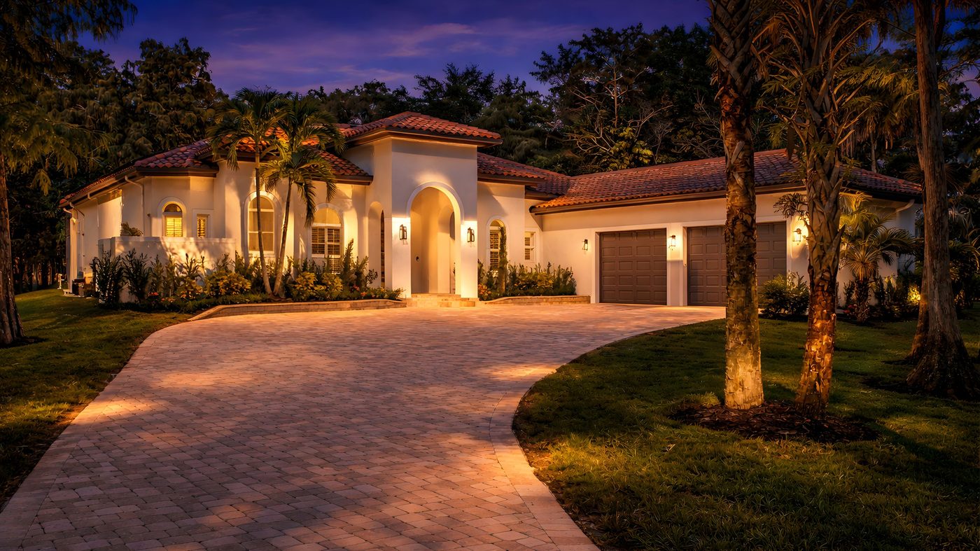 Naples, Florida home lit at twilight with paver driveway and palms — presentation drives the final sale price