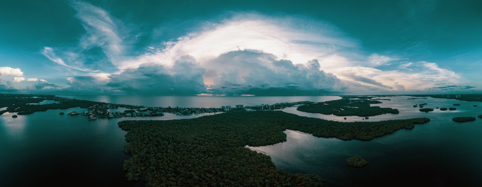 Aerial view of the Bonita Springs, Florida coastline and waterways