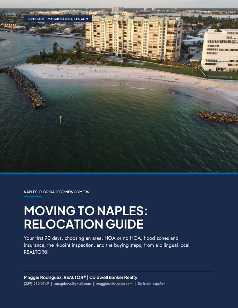 Cover of the free Moving to Naples Relocation Guide by Naples realtor Maggie Rodriguez